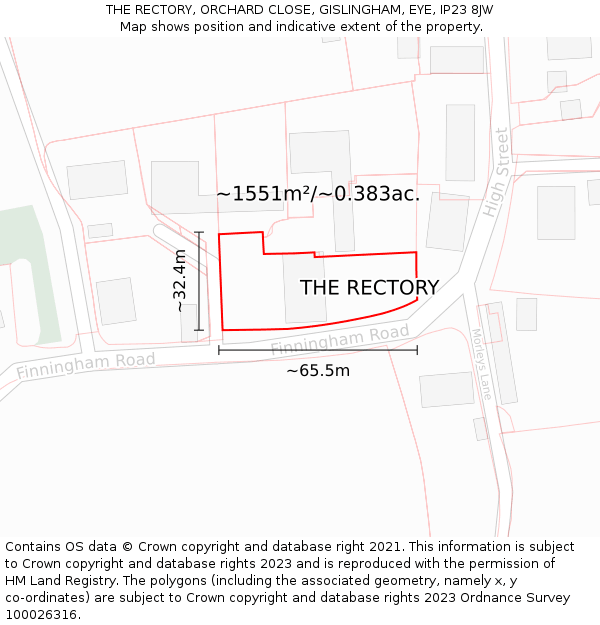 THE RECTORY, ORCHARD CLOSE, GISLINGHAM, EYE, IP23 8JW: Plot and title map