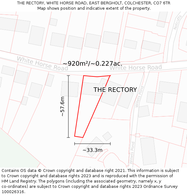 THE RECTORY, WHITE HORSE ROAD, EAST BERGHOLT, COLCHESTER, CO7 6TR: Plot and title map