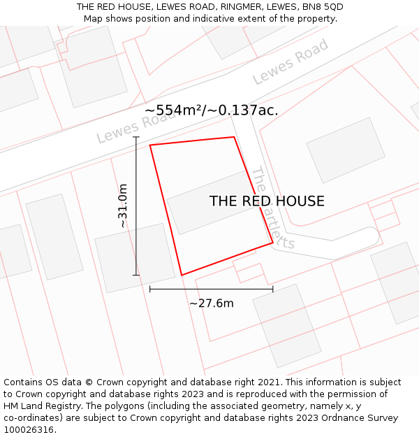 THE RED HOUSE, LEWES ROAD, RINGMER, LEWES, BN8 5QD: Plot and title map