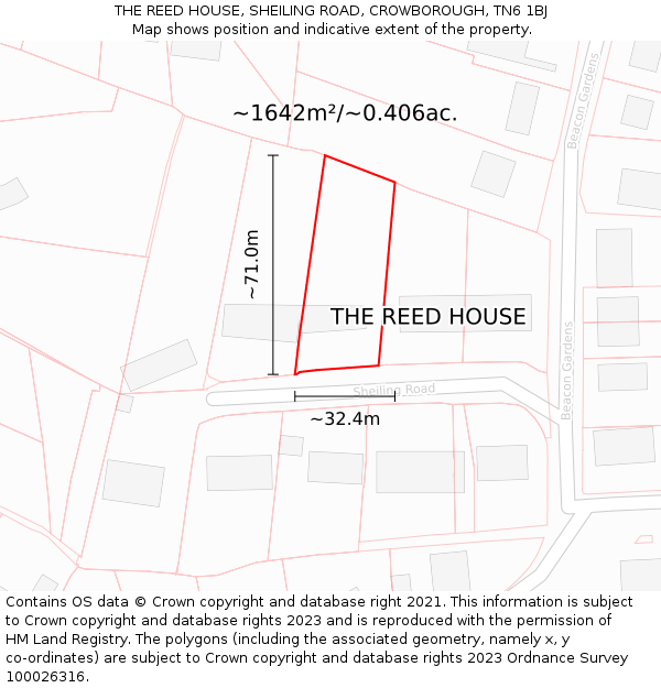 THE REED HOUSE, SHEILING ROAD, CROWBOROUGH, TN6 1BJ: Plot and title map