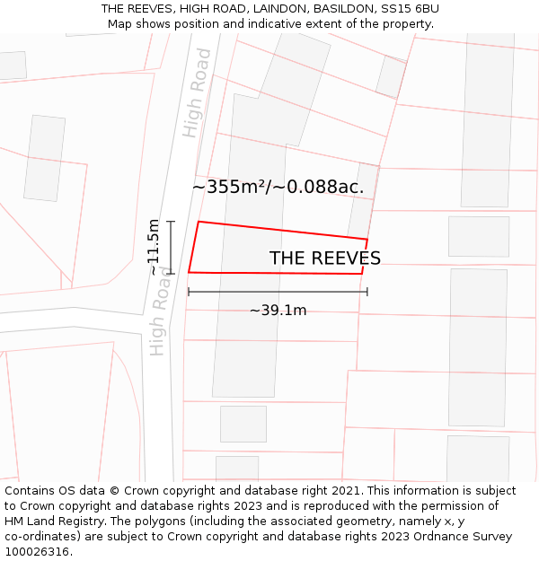 THE REEVES, HIGH ROAD, LAINDON, BASILDON, SS15 6BU: Plot and title map