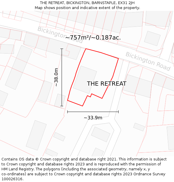 THE RETREAT, BICKINGTON, BARNSTAPLE, EX31 2JH: Plot and title map