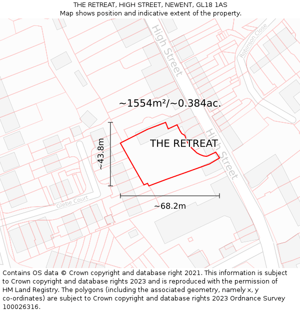 THE RETREAT, HIGH STREET, NEWENT, GL18 1AS: Plot and title map