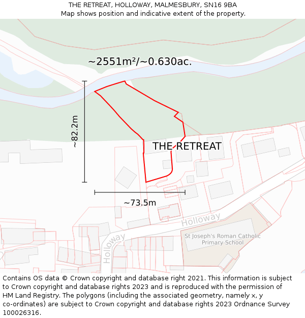 THE RETREAT, HOLLOWAY, MALMESBURY, SN16 9BA: Plot and title map