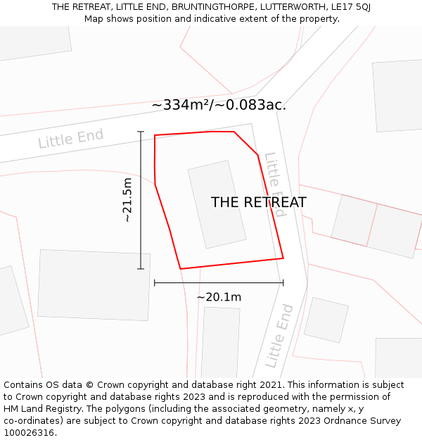 THE RETREAT, LITTLE END, BRUNTINGTHORPE, LUTTERWORTH, LE17 5QJ: Plot and title map