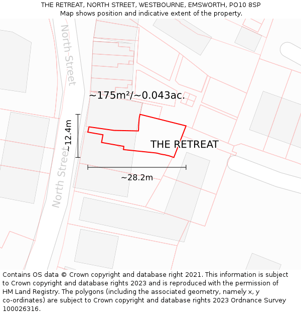 THE RETREAT, NORTH STREET, WESTBOURNE, EMSWORTH, PO10 8SP: Plot and title map