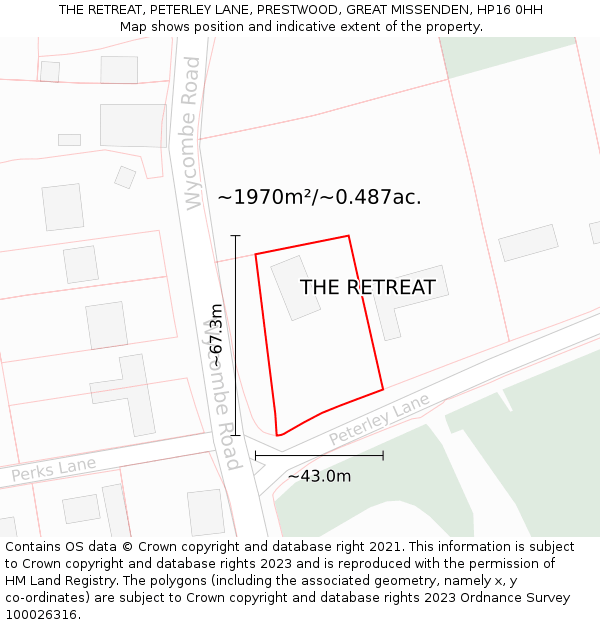 THE RETREAT, PETERLEY LANE, PRESTWOOD, GREAT MISSENDEN, HP16 0HH: Plot and title map