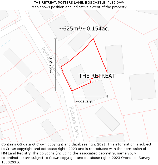 THE RETREAT, POTTERS LANE, BOSCASTLE, PL35 0AW: Plot and title map