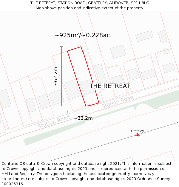 THE RETREAT, STATION ROAD, GRATELEY, ANDOVER, SP11 8LG: Plot and title map