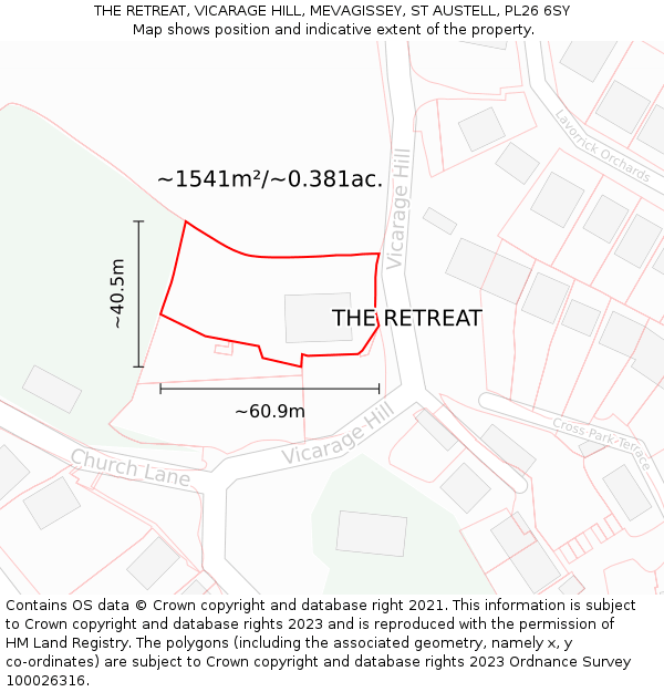 THE RETREAT, VICARAGE HILL, MEVAGISSEY, ST AUSTELL, PL26 6SY: Plot and title map