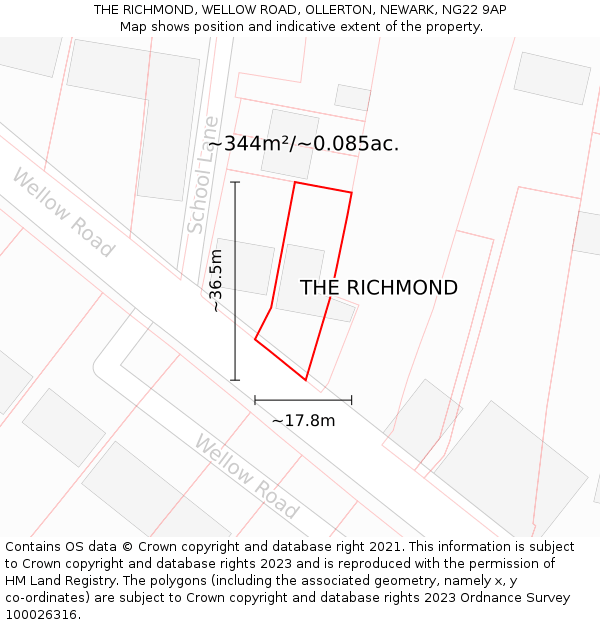 THE RICHMOND, WELLOW ROAD, OLLERTON, NEWARK, NG22 9AP: Plot and title map