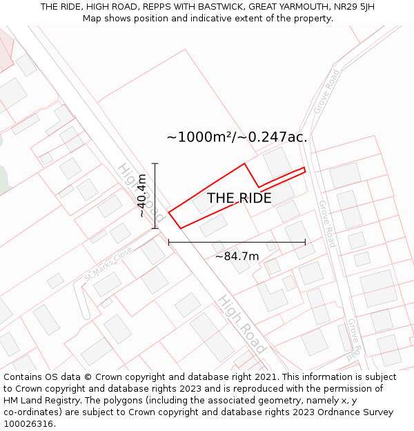 THE RIDE, HIGH ROAD, REPPS WITH BASTWICK, GREAT YARMOUTH, NR29 5JH: Plot and title map