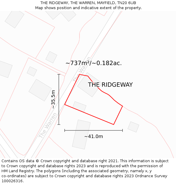 THE RIDGEWAY, THE WARREN, MAYFIELD, TN20 6UB: Plot and title map