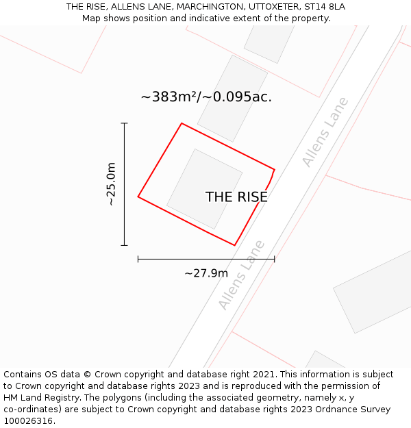 THE RISE, ALLENS LANE, MARCHINGTON, UTTOXETER, ST14 8LA: Plot and title map