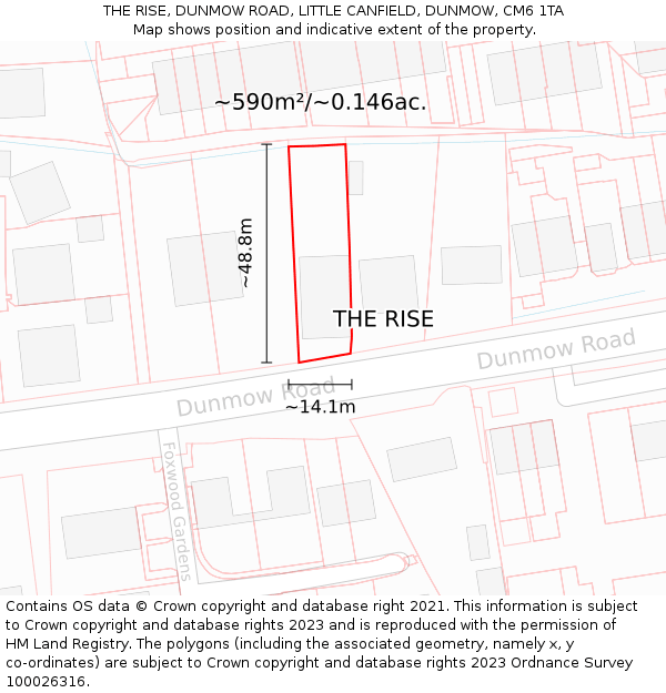 THE RISE, DUNMOW ROAD, LITTLE CANFIELD, DUNMOW, CM6 1TA: Plot and title map