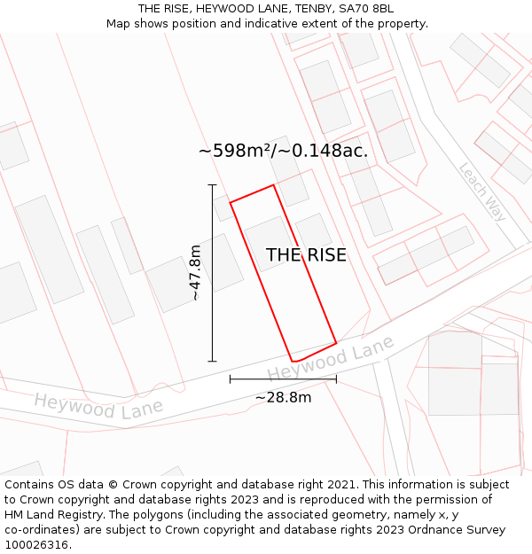 THE RISE, HEYWOOD LANE, TENBY, SA70 8BL: Plot and title map