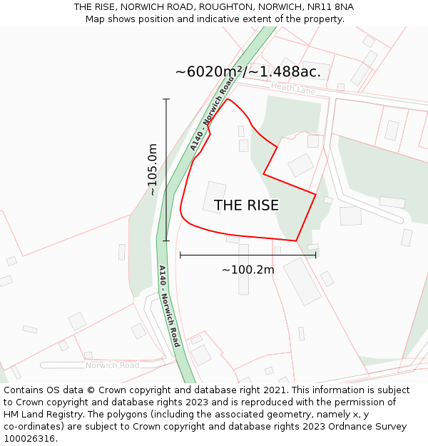 THE RISE, NORWICH ROAD, ROUGHTON, NORWICH, NR11 8NA: Plot and title map