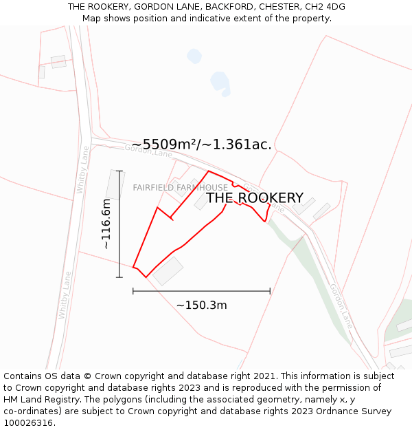 THE ROOKERY, GORDON LANE, BACKFORD, CHESTER, CH2 4DG: Plot and title map