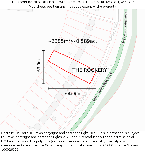 THE ROOKERY, STOURBRIDGE ROAD, WOMBOURNE, WOLVERHAMPTON, WV5 9BN: Plot and title map