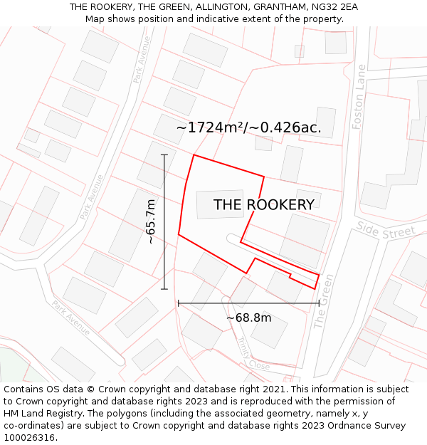 THE ROOKERY, THE GREEN, ALLINGTON, GRANTHAM, NG32 2EA: Plot and title map