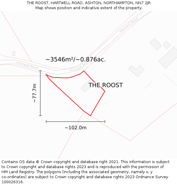 THE ROOST, HARTWELL ROAD, ASHTON, NORTHAMPTON, NN7 2JR: Plot and title map