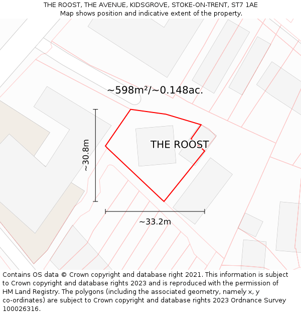 THE ROOST, THE AVENUE, KIDSGROVE, STOKE-ON-TRENT, ST7 1AE: Plot and title map