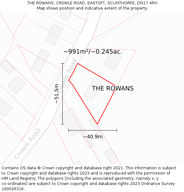 THE ROWANS, CROWLE ROAD, EASTOFT, SCUNTHORPE, DN17 4PH: Plot and title map