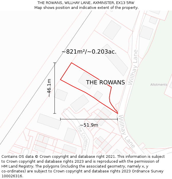 THE ROWANS, WILLHAY LANE, AXMINSTER, EX13 5RW: Plot and title map