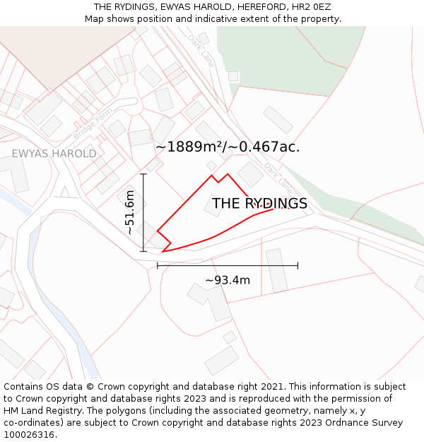 THE RYDINGS, EWYAS HAROLD, HEREFORD, HR2 0EZ: Plot and title map