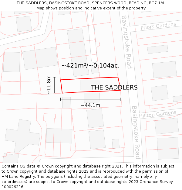 THE SADDLERS, BASINGSTOKE ROAD, SPENCERS WOOD, READING, RG7 1AL: Plot and title map