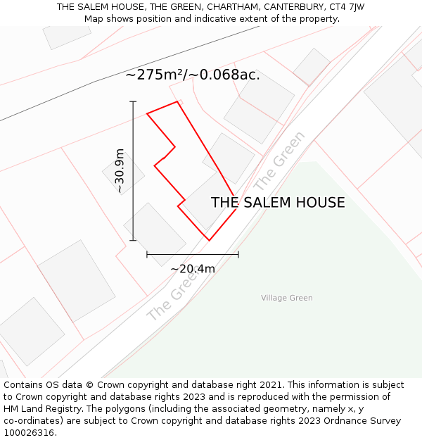 THE SALEM HOUSE, THE GREEN, CHARTHAM, CANTERBURY, CT4 7JW: Plot and title map