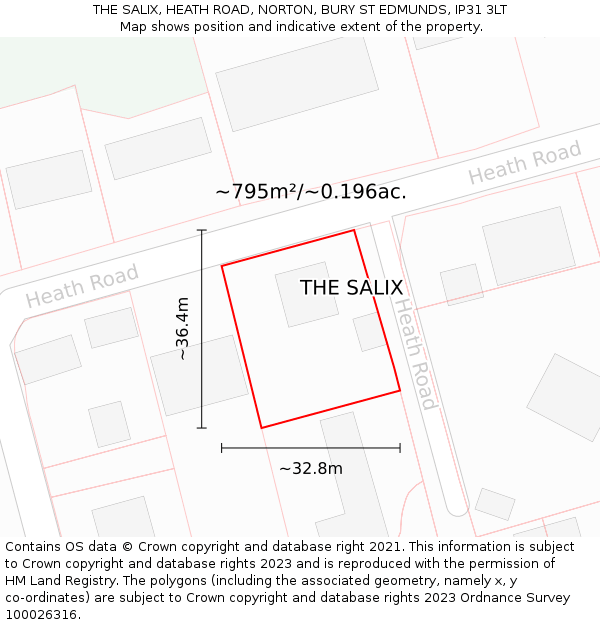 THE SALIX, HEATH ROAD, NORTON, BURY ST EDMUNDS, IP31 3LT: Plot and title map