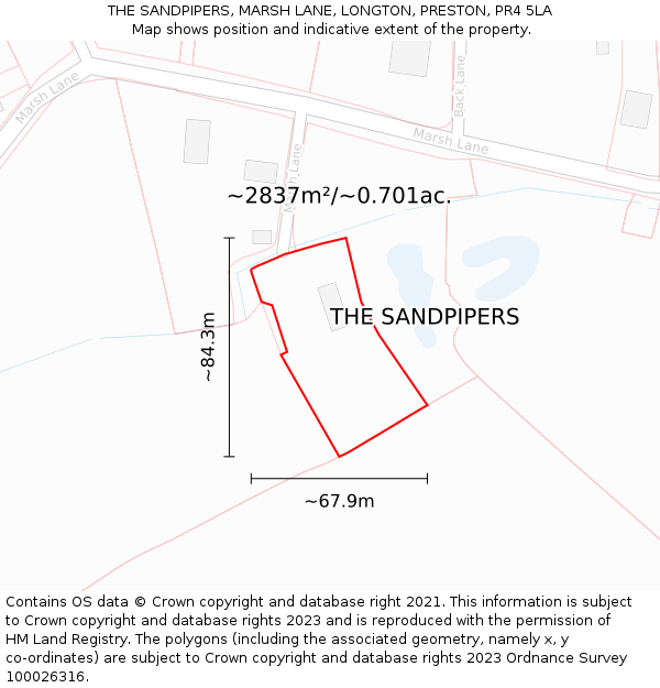 THE SANDPIPERS, MARSH LANE, LONGTON, PRESTON, PR4 5LA: Plot and title map