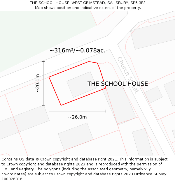 THE SCHOOL HOUSE, WEST GRIMSTEAD, SALISBURY, SP5 3RF: Plot and title map
