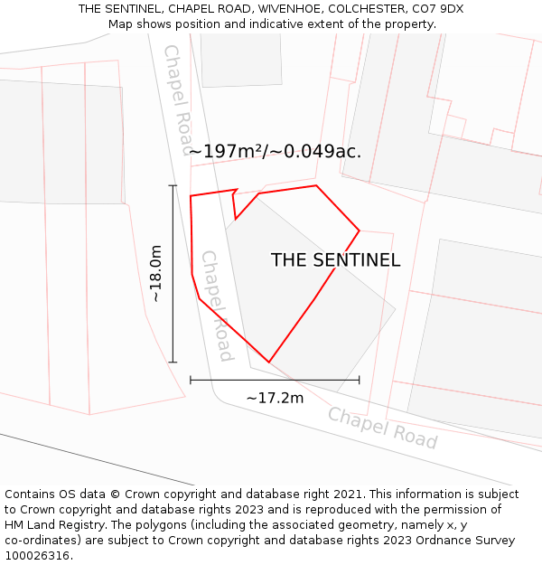 THE SENTINEL, CHAPEL ROAD, WIVENHOE, COLCHESTER, CO7 9DX: Plot and title map