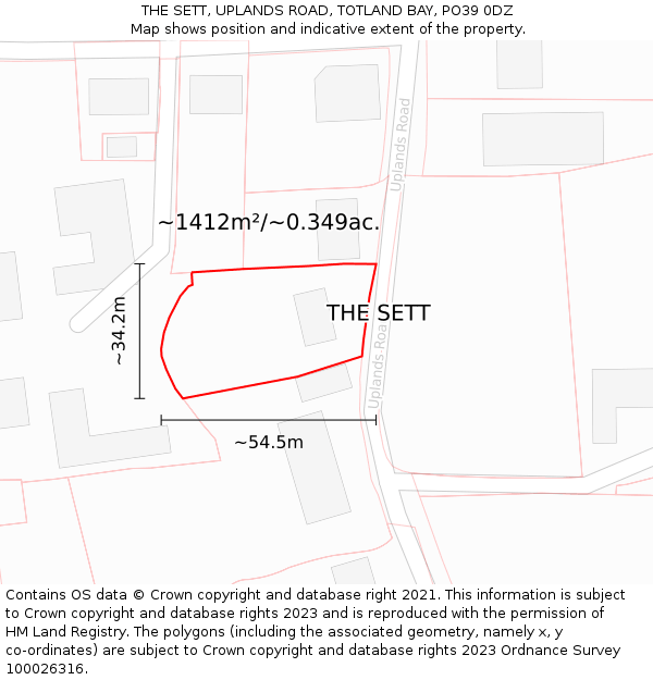 THE SETT, UPLANDS ROAD, TOTLAND BAY, PO39 0DZ: Plot and title map