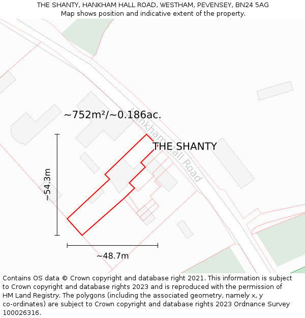 THE SHANTY, HANKHAM HALL ROAD, WESTHAM, PEVENSEY, BN24 5AG: Plot and title map