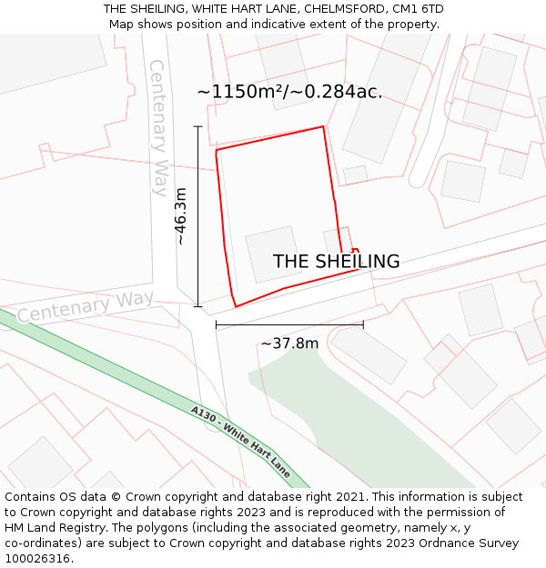 THE SHEILING, WHITE HART LANE, CHELMSFORD, CM1 6TD: Plot and title map