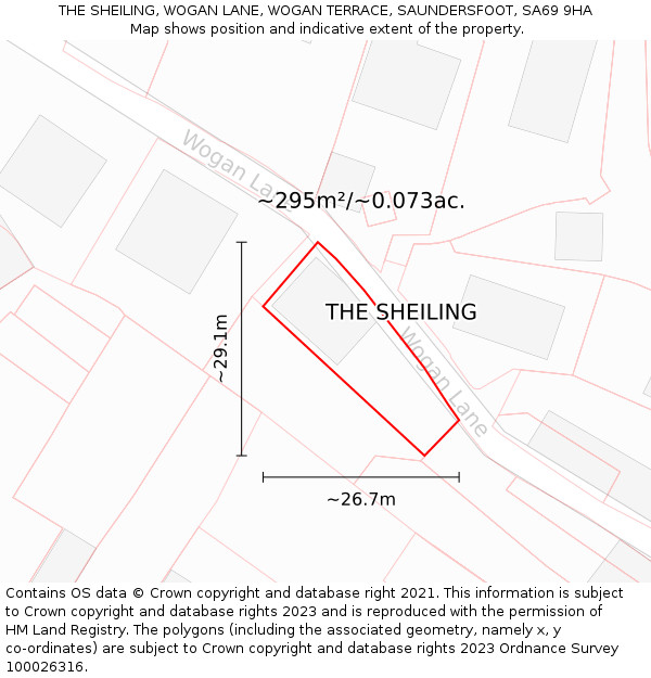 THE SHEILING, WOGAN LANE, WOGAN TERRACE, SAUNDERSFOOT, SA69 9HA: Plot and title map