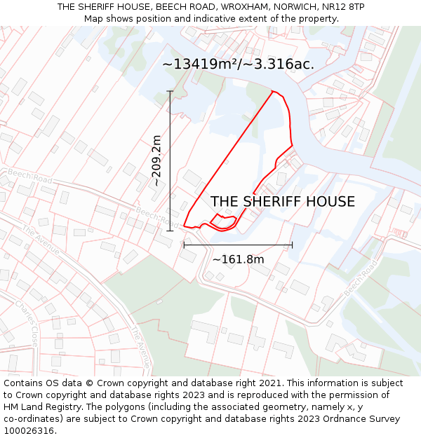 THE SHERIFF HOUSE, BEECH ROAD, WROXHAM, NORWICH, NR12 8TP: Plot and title map