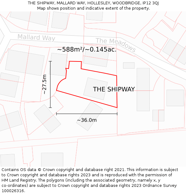 THE SHIPWAY, MALLARD WAY, HOLLESLEY, WOODBRIDGE, IP12 3QJ: Plot and title map