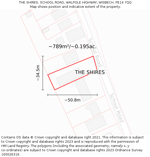 THE SHIRES, SCHOOL ROAD, WALPOLE HIGHWAY, WISBECH, PE14 7QQ: Plot and title map