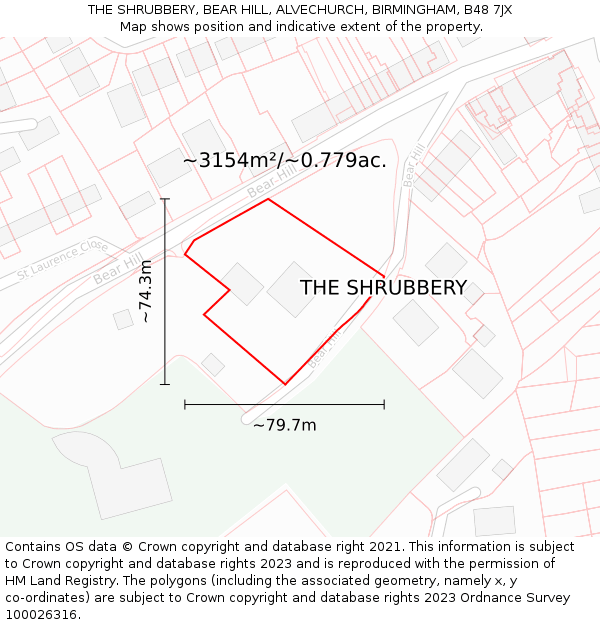 THE SHRUBBERY, BEAR HILL, ALVECHURCH, BIRMINGHAM, B48 7JX: Plot and title map