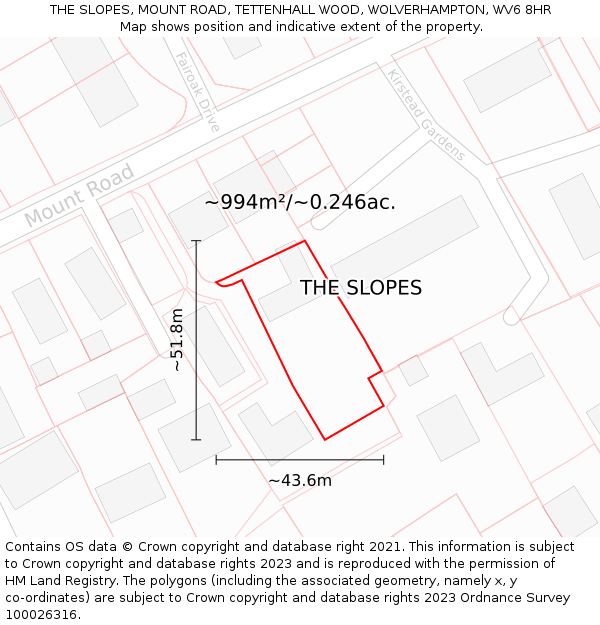 THE SLOPES, MOUNT ROAD, TETTENHALL WOOD, WOLVERHAMPTON, WV6 8HR: Plot and title map