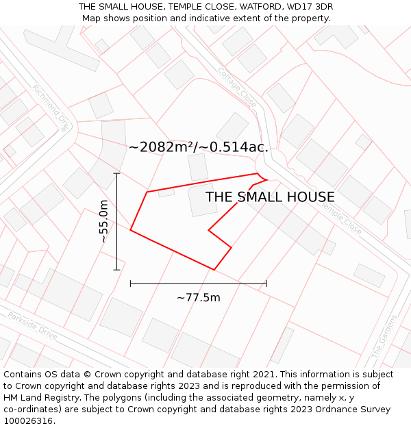 THE SMALL HOUSE, TEMPLE CLOSE, WATFORD, WD17 3DR: Plot and title map
