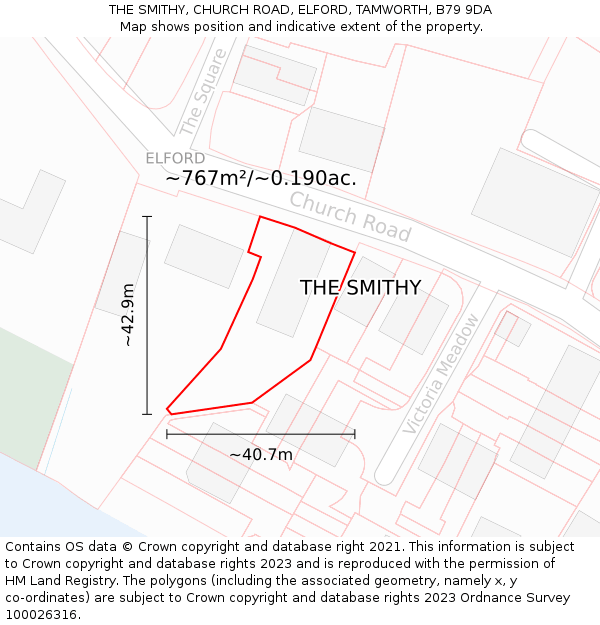 THE SMITHY, CHURCH ROAD, ELFORD, TAMWORTH, B79 9DA: Plot and title map