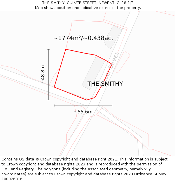 THE SMITHY, CULVER STREET, NEWENT, GL18 1JE: Plot and title map