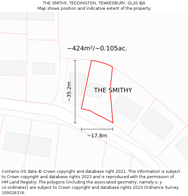 THE SMITHY, TEDDINGTON, TEWKESBURY, GL20 8JA: Plot and title map