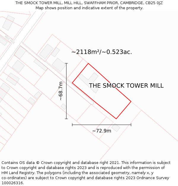 THE SMOCK TOWER MILL, MILL HILL, SWAFFHAM PRIOR, CAMBRIDGE, CB25 0JZ: Plot and title map