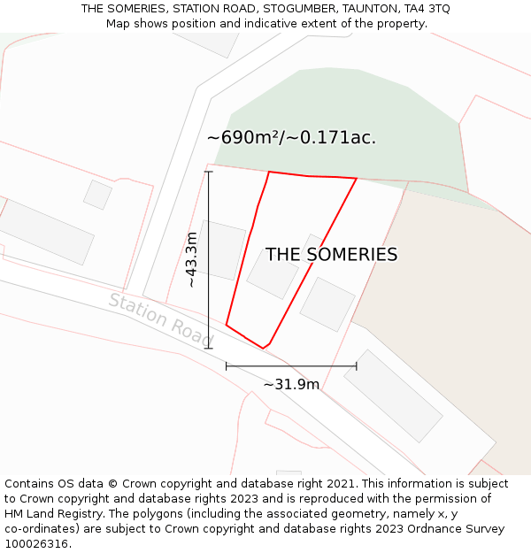 THE SOMERIES, STATION ROAD, STOGUMBER, TAUNTON, TA4 3TQ: Plot and title map